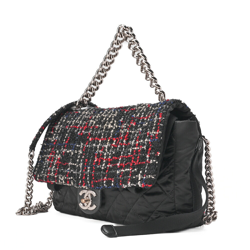 CHANEL Shoulder Bag 2way Matelasse Single Flap Tweed x nylon Black x Multicolor Silver-Tone Hardware, Pre-Owned