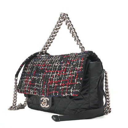 CHANEL Shoulder Bag 2way Matelasse Single Flap Tweed x nylon Black x Multicolor Silver-Tone Hardware, Pre-Owned