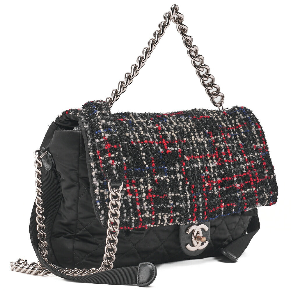 CHANEL Shoulder Bag 2way Matelasse Single Flap Tweed x nylon Black x Multicolor Silver-Tone Hardware, Pre-Owned
