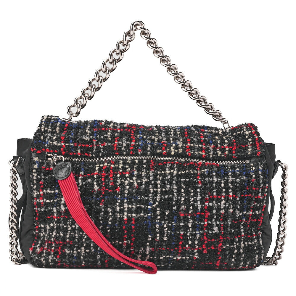 CHANEL Shoulder Bag 2way Matelasse Single Flap Tweed x nylon Black x Multicolor Silver-Tone Hardware, Pre-Owned