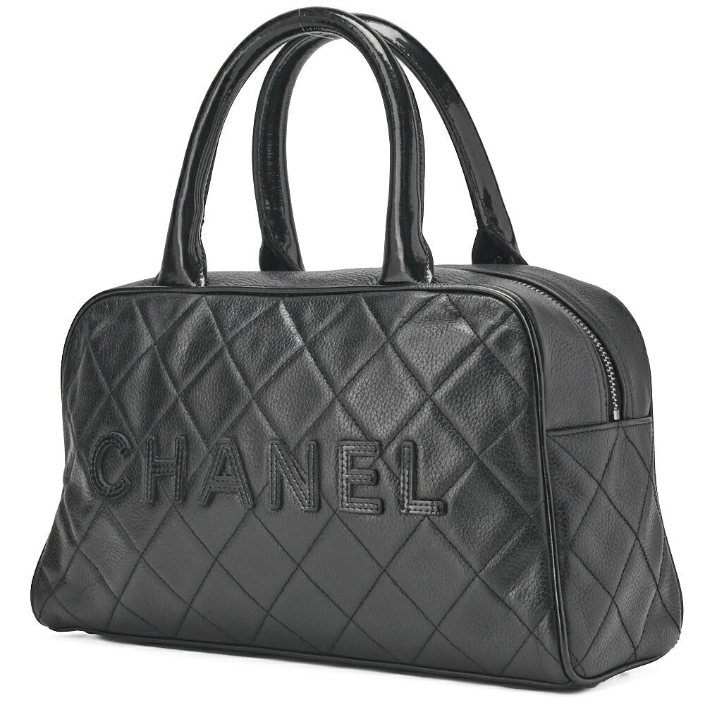 CHANEL Handbag Mini Boston Bag Caviar Skin Matelasse Coco Mark Black Silver-Tone Hardware, Pre-Owned