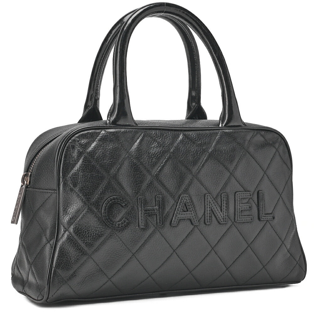 CHANEL Handbag Mini Boston Bag Caviar Skin Matelasse Coco Mark Black Silver-Tone Hardware, Pre-Owned