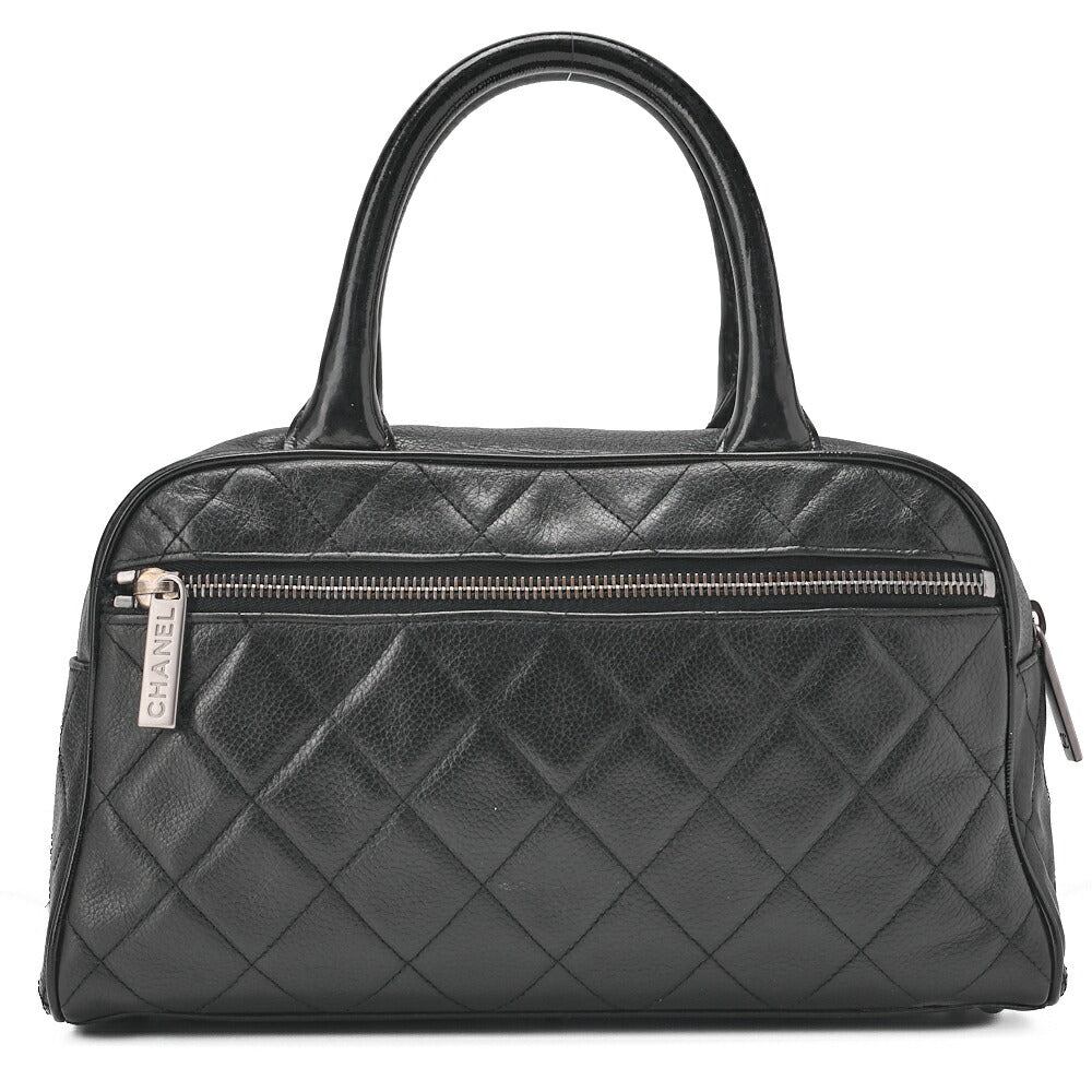 CHANEL Handbag Mini Boston Bag Caviar Skin Matelasse Coco Mark Black Silver-Tone Hardware, Pre-Owned