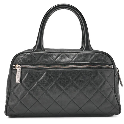 CHANEL Handbag Mini Boston Bag Caviar Skin Matelasse Coco Mark Black Silver-Tone Hardware, Pre-Owned