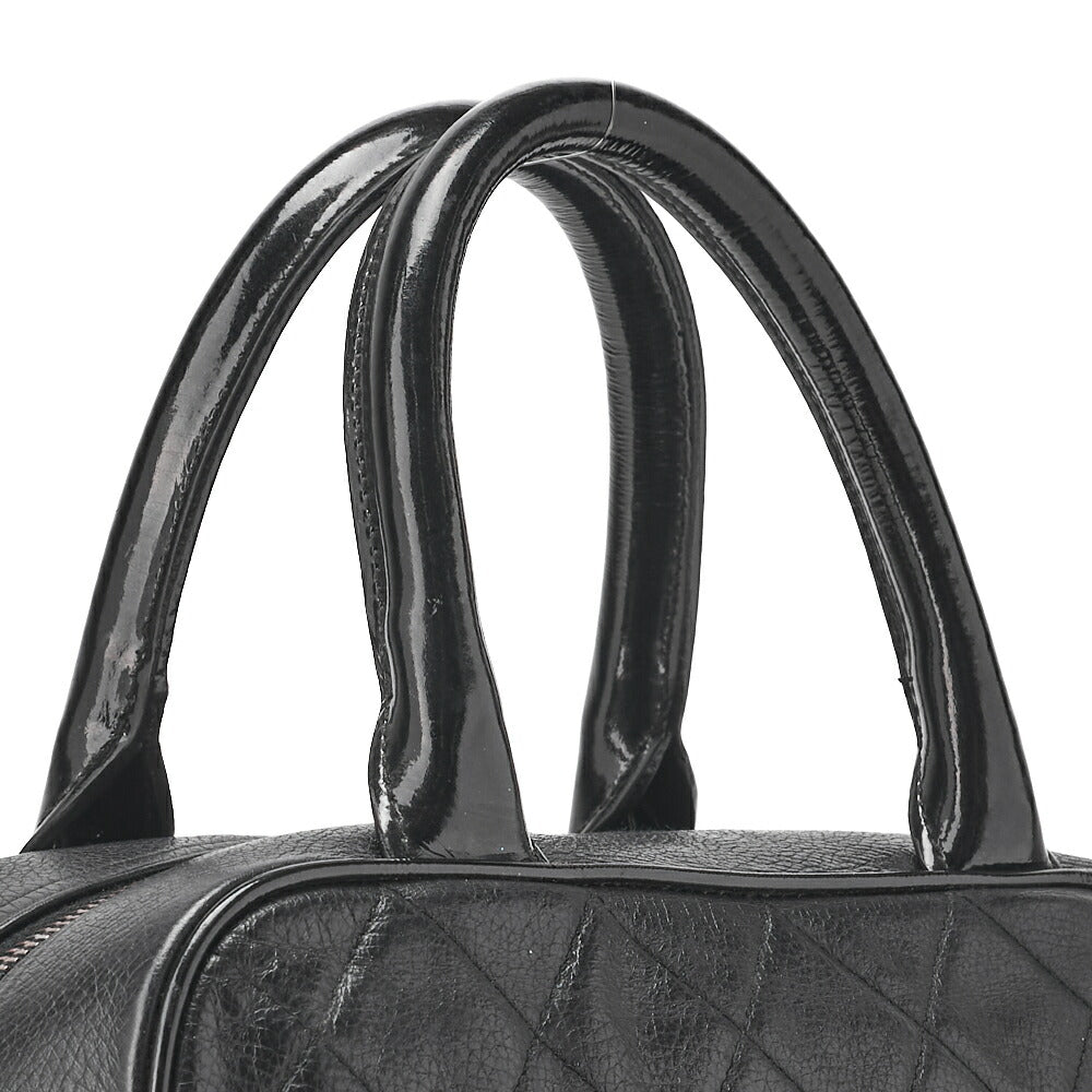 CHANEL Handbag Mini Boston Bag Caviar Skin Matelasse Coco Mark Black Silver-Tone Hardware, Pre-Owned