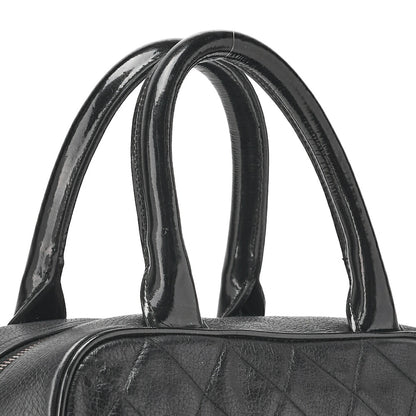 CHANEL Handbag Mini Boston Bag Caviar Skin Matelasse Coco Mark Black Silver-Tone Hardware, Pre-Owned