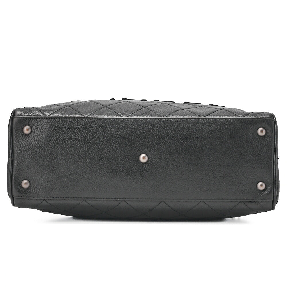 CHANEL Handbag Mini Boston Bag Caviar Skin Matelasse Coco Mark Black Silver-Tone Hardware, Pre-Owned