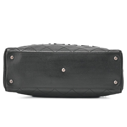 CHANEL Handbag Mini Boston Bag Caviar Skin Matelasse Coco Mark Black Silver-Tone Hardware, Pre-Owned