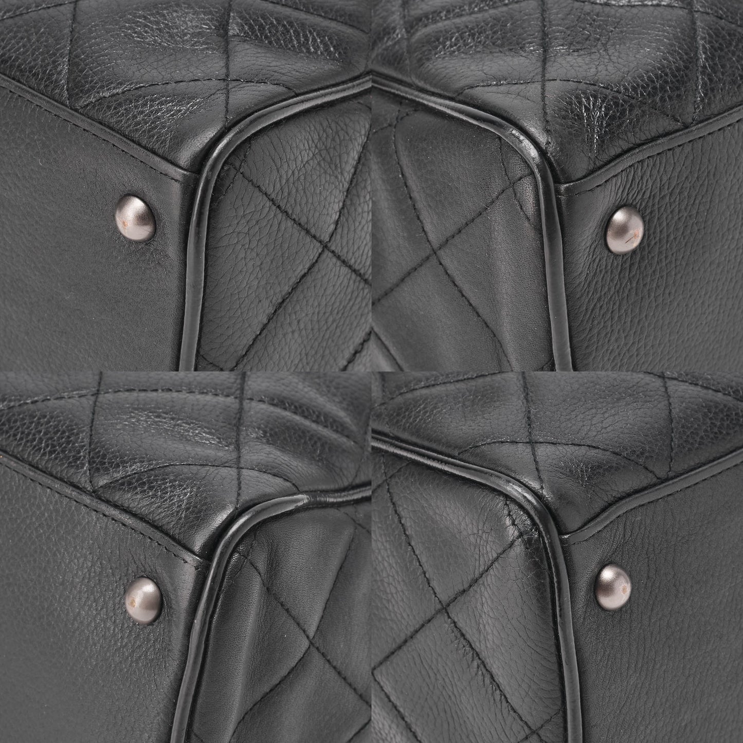 CHANEL Handbag Mini Boston Bag Caviar Skin Matelasse Coco Mark Black Silver-Tone Hardware, Pre-Owned