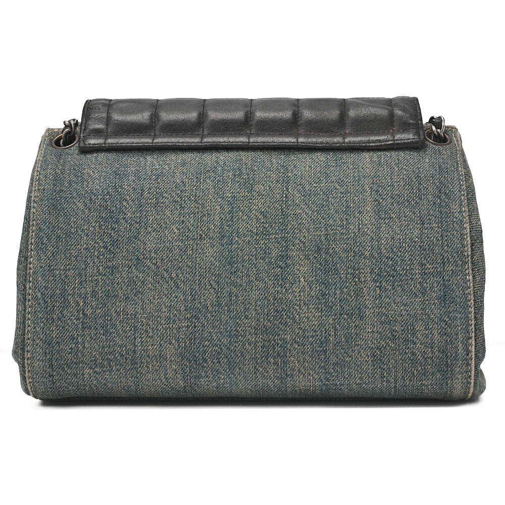 CHANEL Chocolate Bar 2.55 Lock Chain Shoulder Denim x Lambskin Black x Blue Silver-Tone Hardware, Pre-Owned