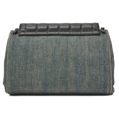 CHANEL Chocolate Bar 2.55 Lock Chain Shoulder Denim x Lambskin Black x Blue Silver-Tone Hardware, Pre-Owned