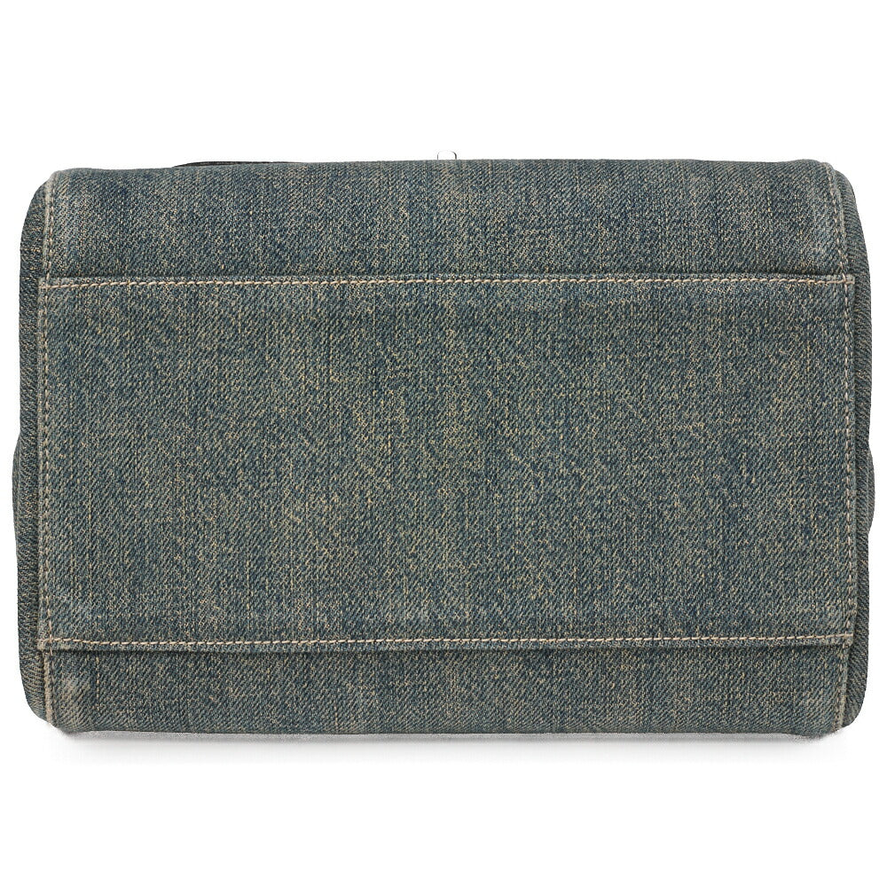 CHANEL Chocolate Bar 2.55 Lock Chain Shoulder Denim x Lambskin Black x Blue Silver-Tone Hardware, Pre-Owned