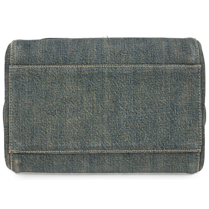 CHANEL Chocolate Bar 2.55 Lock Chain Shoulder Denim x Lambskin Black x Blue Silver-Tone Hardware, Pre-Owned