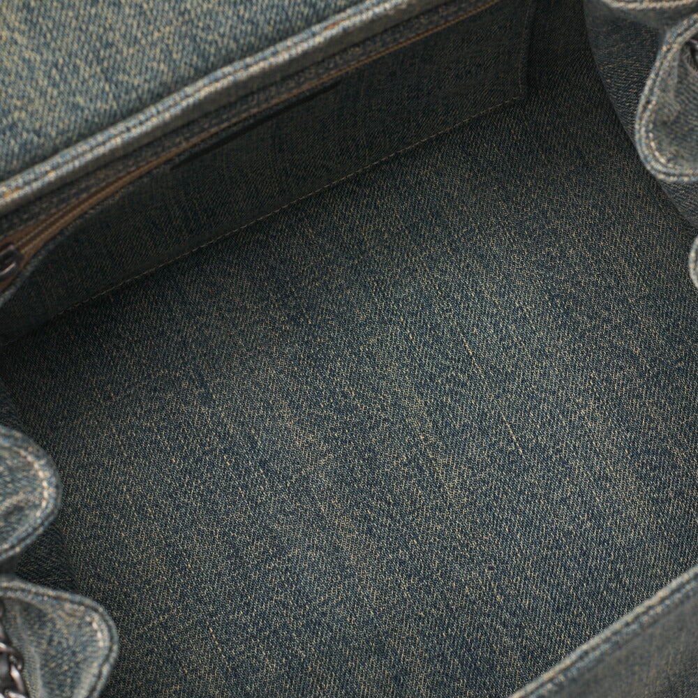 CHANEL Chocolate Bar 2.55 Lock Chain Shoulder Denim x Lambskin Black x Blue Silver-Tone Hardware, Pre-Owned