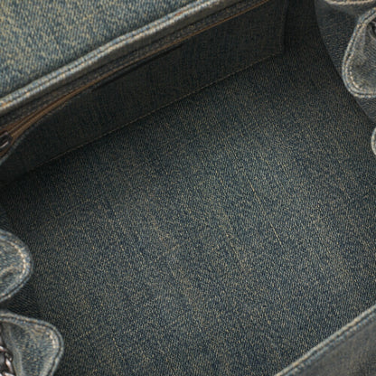 CHANEL Chocolate Bar 2.55 Lock Chain Shoulder Denim x Lambskin Black x Blue Silver-Tone Hardware, Pre-Owned