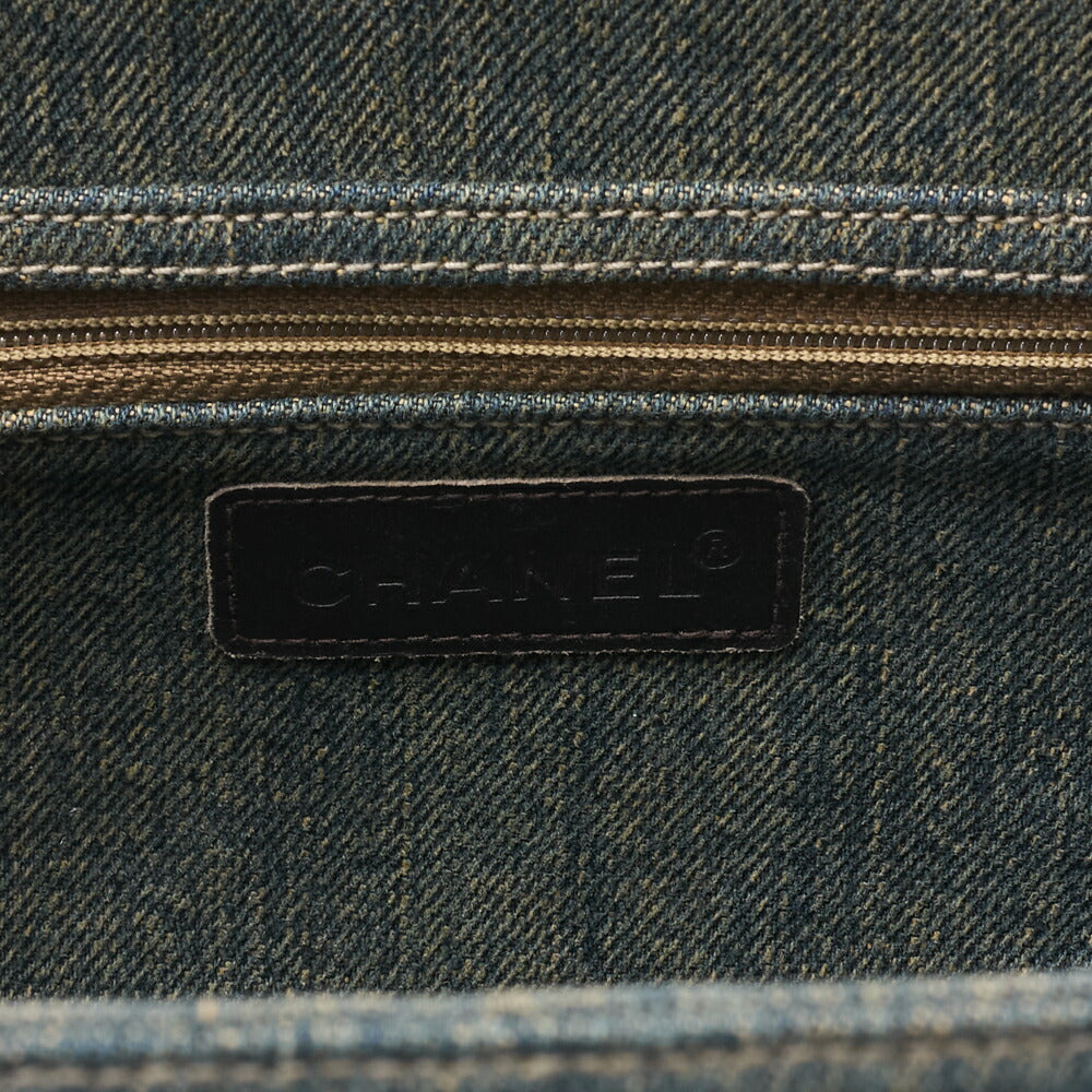 CHANEL Chocolate Bar 2.55 Lock Chain Shoulder Denim x Lambskin Black x Blue Silver-Tone Hardware, Pre-Owned