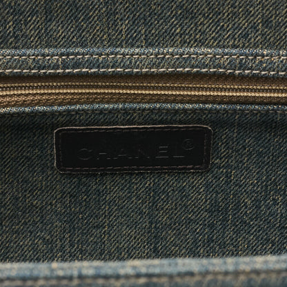 CHANEL Chocolate Bar 2.55 Lock Chain Shoulder Denim x Lambskin Black x Blue Silver-Tone Hardware, Pre-Owned