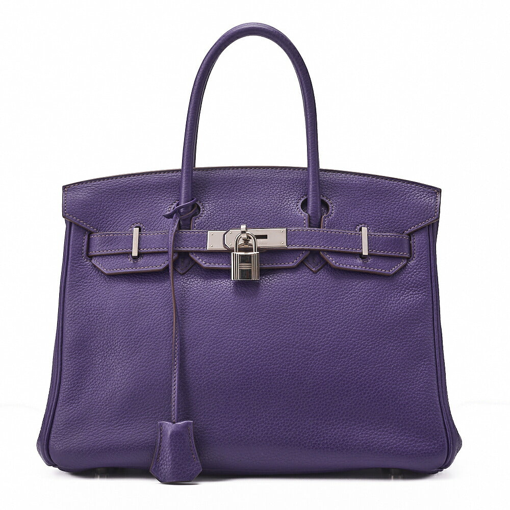 HERMES Birkin 30 Handbag Tryon Clemence Ultra Violet Silver-Tone Hardware, Pre-Owned