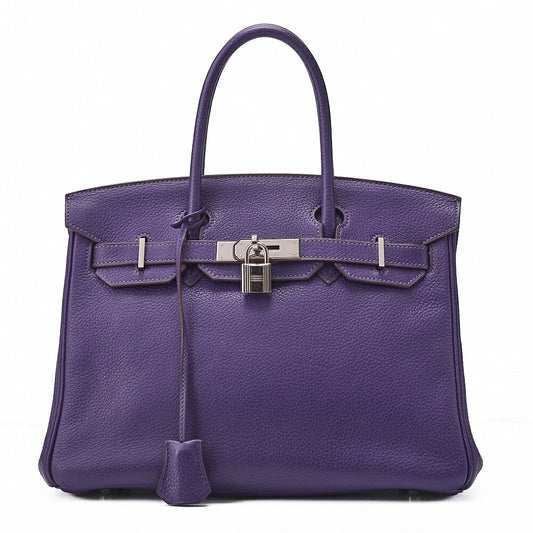 HERMES Birkin 30 Handbag Tryon Clemence Ultra Violet Silver-Tone Hardware, Pre-Owned