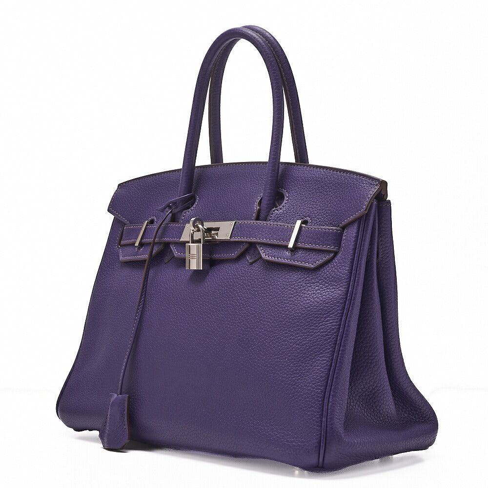 HERMES Birkin 30 Handbag Tryon Clemence Ultra Violet Silver-Tone Hardware, Pre-Owned