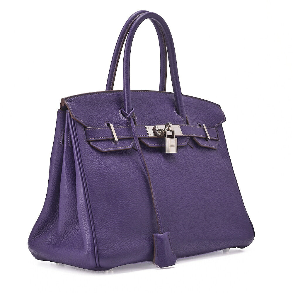 HERMES Birkin 30 Handbag Tryon Clemence Ultra Violet Silver-Tone Hardware, Pre-Owned