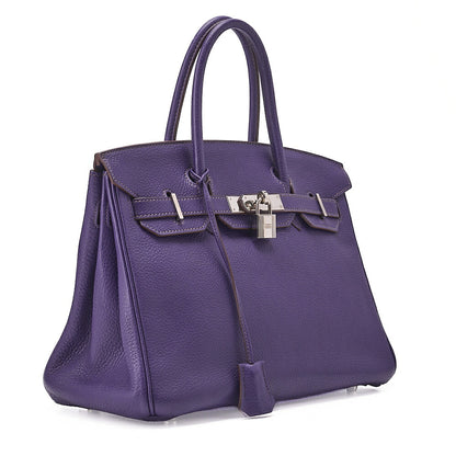 HERMES Birkin 30 Handbag Tryon Clemence Ultra Violet Silver-Tone Hardware, Pre-Owned
