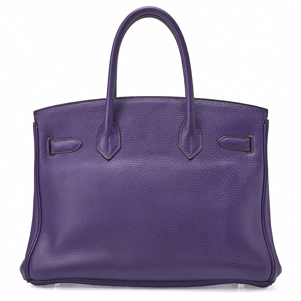 HERMES Birkin 30 Handbag Tryon Clemence Ultra Violet Silver-Tone Hardware, Pre-Owned