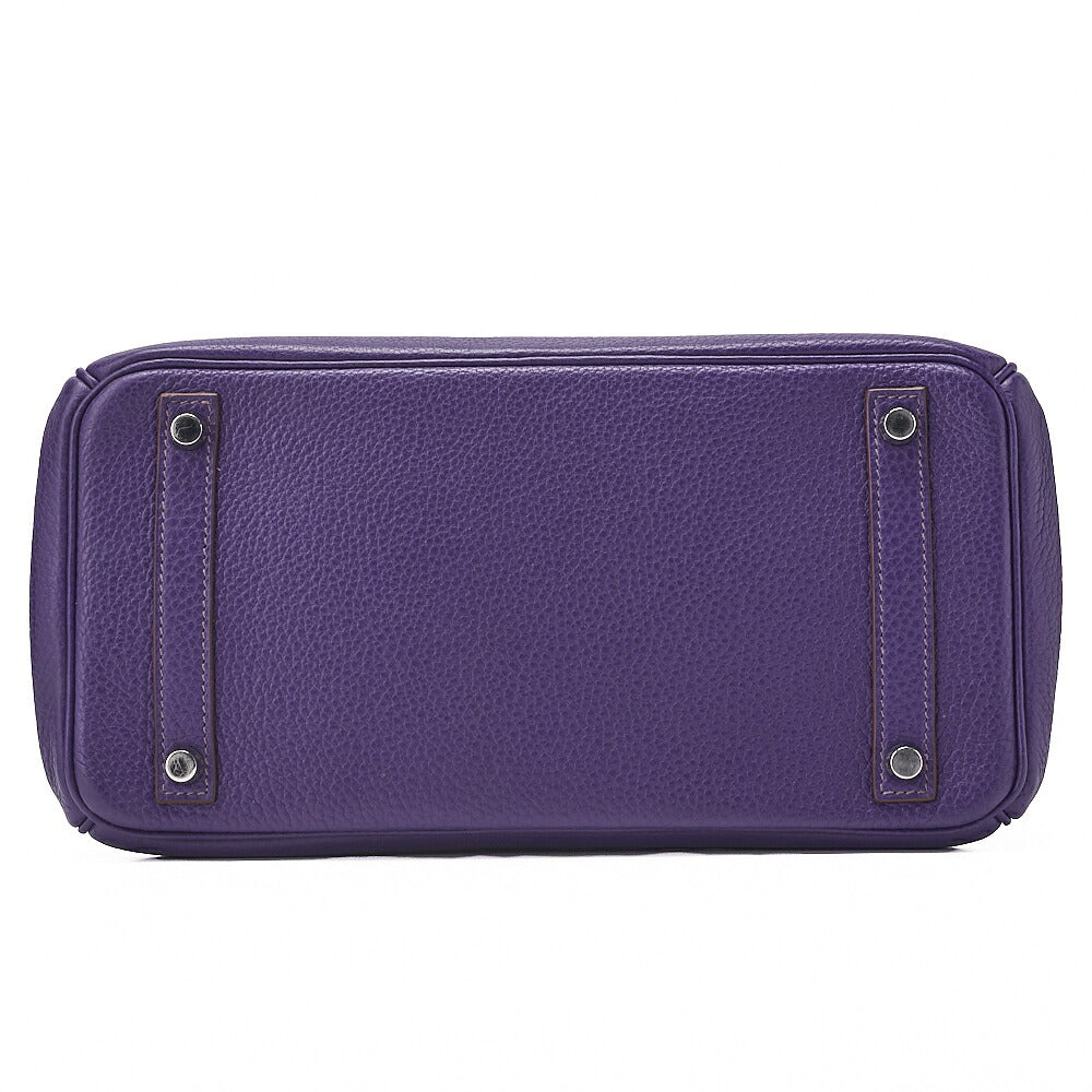 HERMES Birkin 30 Handbag Tryon Clemence Ultra Violet Silver-Tone Hardware, Pre-Owned