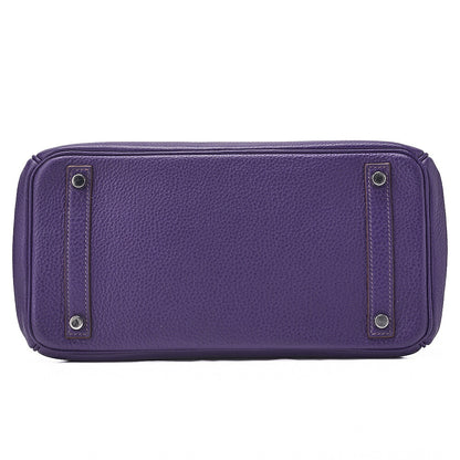 HERMES Birkin 30 Handbag Tryon Clemence Ultra Violet Silver-Tone Hardware, Pre-Owned