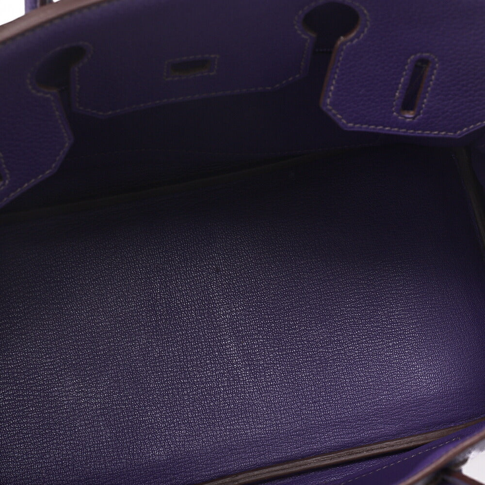 HERMES Birkin 30 Handbag Tryon Clemence Ultra Violet Silver-Tone Hardware, Pre-Owned