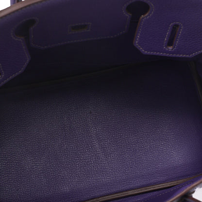 HERMES Birkin 30 Handbag Tryon Clemence Ultra Violet Silver-Tone Hardware, Pre-Owned