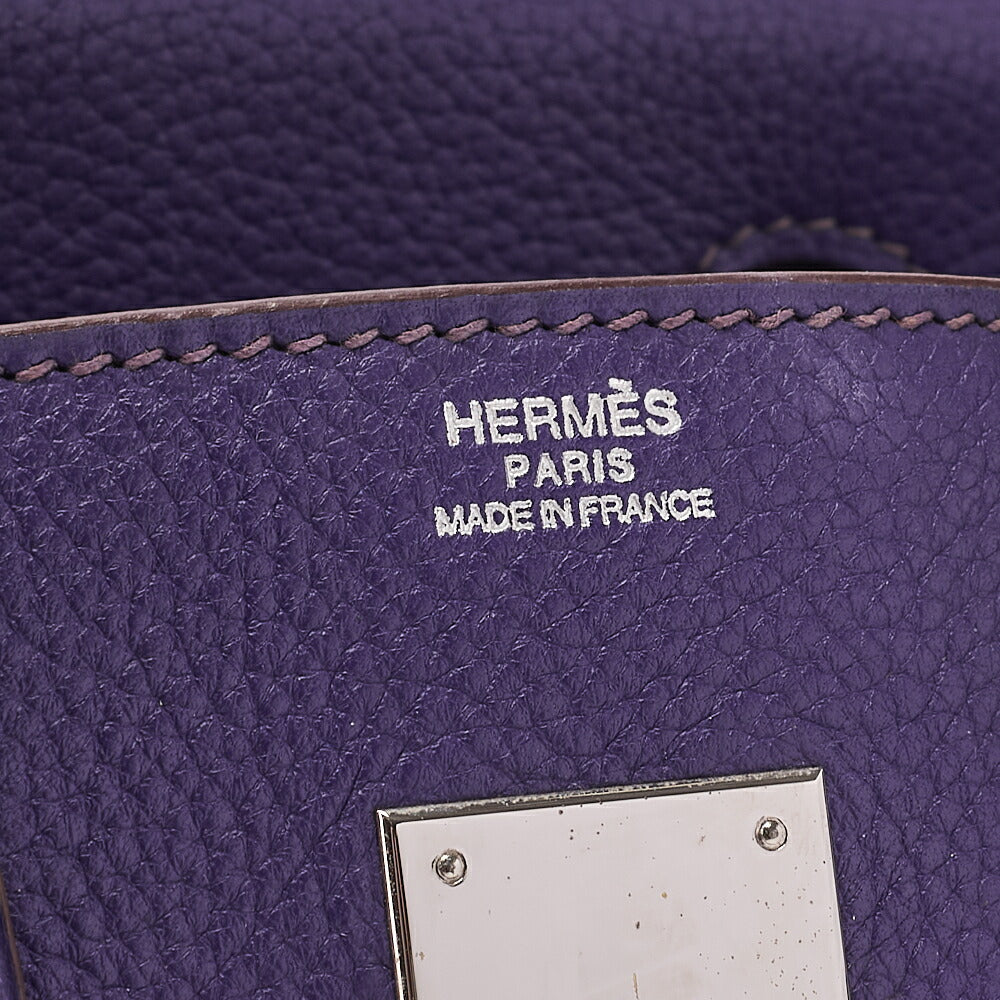 HERMES Birkin 30 Handbag Tryon Clemence Ultra Violet Silver-Tone Hardware, Pre-Owned