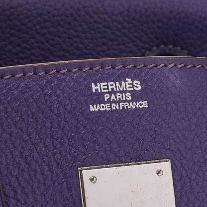 HERMES Birkin 30 Handbag Tryon Clemence Ultra Violet Silver-Tone Hardware, Pre-Owned