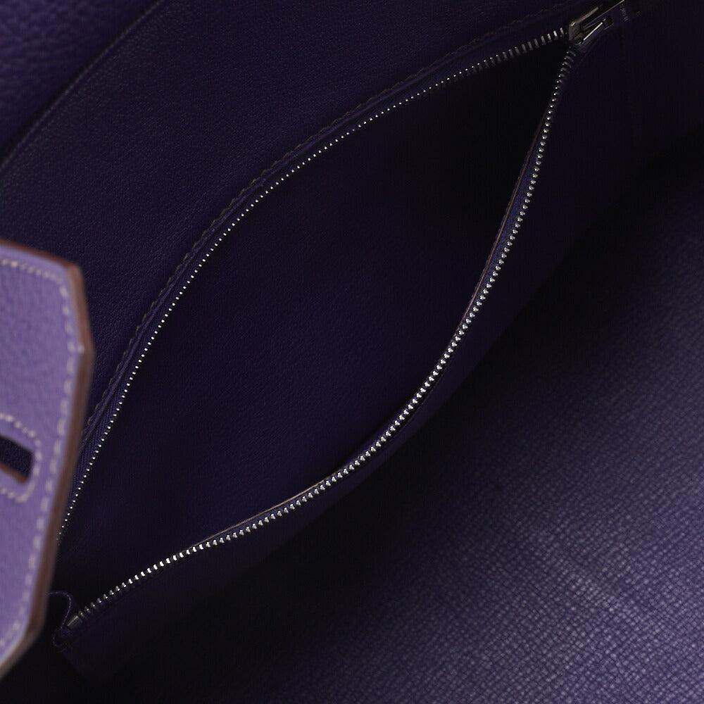 HERMES Birkin 30 Handbag Tryon Clemence Ultra Violet Silver-Tone Hardware, Pre-Owned