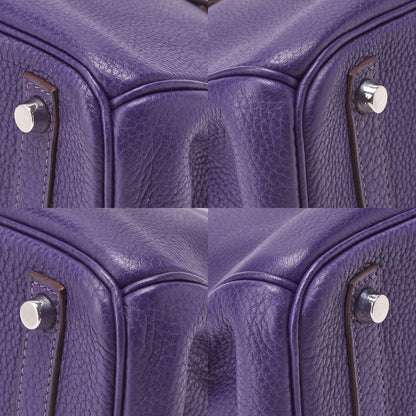 HERMES Birkin 30 Handbag Tryon Clemence Ultra Violet Silver-Tone Hardware, Pre-Owned