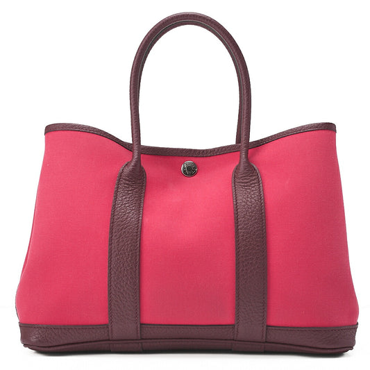 HERMES Garden Party TPM Tote Bag Toval Officihe Rose Extreme X Bordeaux Silver-Tone Hardware, Pre-Owned