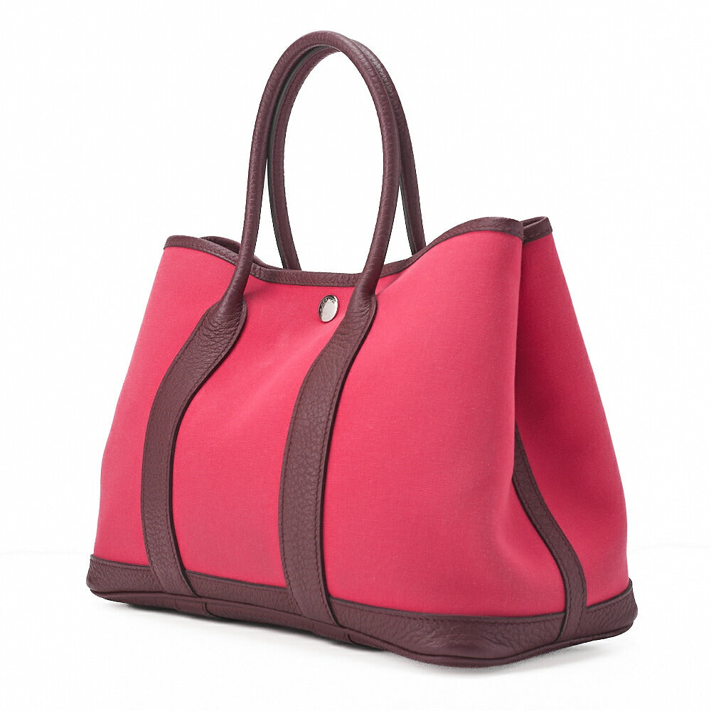 HERMES Garden Party TPM Tote Bag Toval Officihe Rose Extreme X Bordeaux Silver-Tone Hardware, Pre-Owned