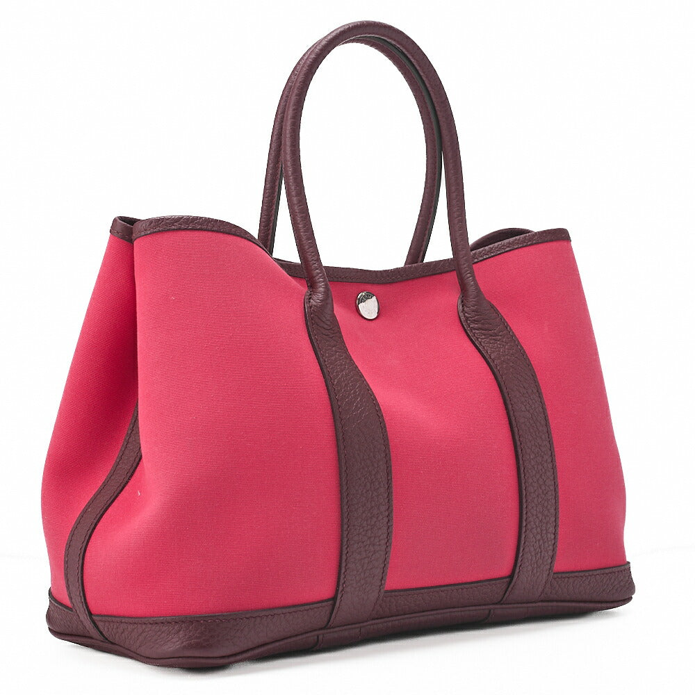 HERMES Garden Party TPM Tote Bag Toval Officihe Rose Extreme X Bordeaux Silver-Tone Hardware, Pre-Owned