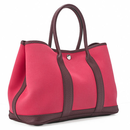 HERMES Garden Party TPM Tote Bag Toval Officihe Rose Extreme X Bordeaux Silver-Tone Hardware, Pre-Owned