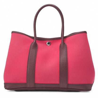 HERMES Garden Party TPM Tote Bag Toval Officihe Rose Extreme X Bordeaux Silver-Tone Hardware, Pre-Owned