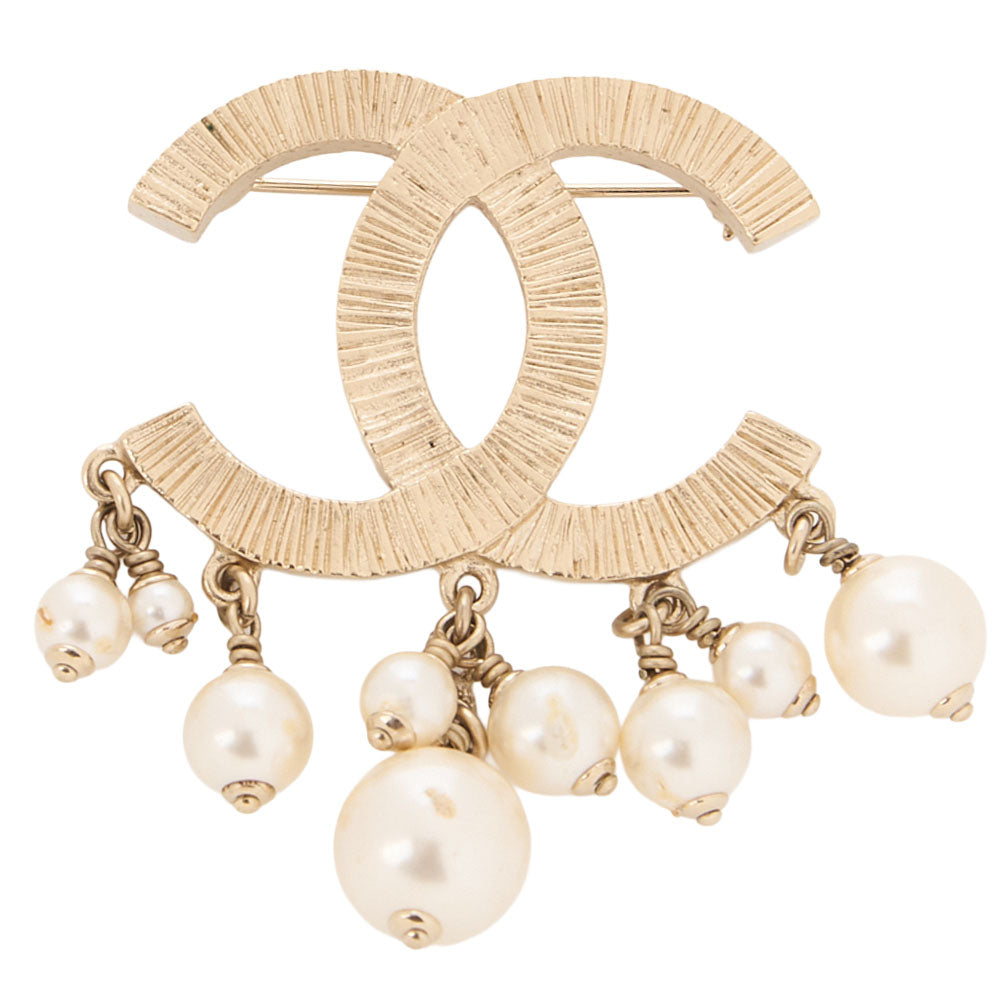 CHANEL Coco Mark Pearl Brooch Faux Pearl X GP Gold-Tone Hardware, Pre-Owned