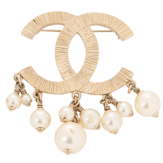 CHANEL Coco Mark Pearl Brooch Faux Pearl X GP Gold-Tone Hardware, Pre-Owned