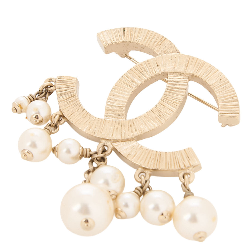 CHANEL Coco Mark Pearl Brooch Faux Pearl X GP Gold-Tone Hardware, Pre-Owned