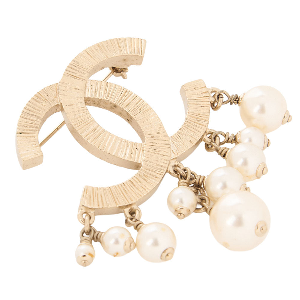 CHANEL Coco Mark Pearl Brooch Faux Pearl X GP Gold-Tone Hardware, Pre-Owned