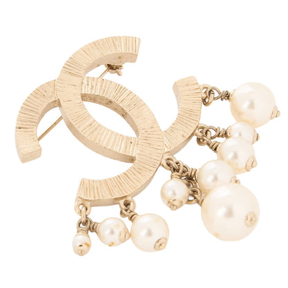 CHANEL Coco Mark Pearl Brooch Faux Pearl X GP Gold-Tone Hardware, Pre-Owned