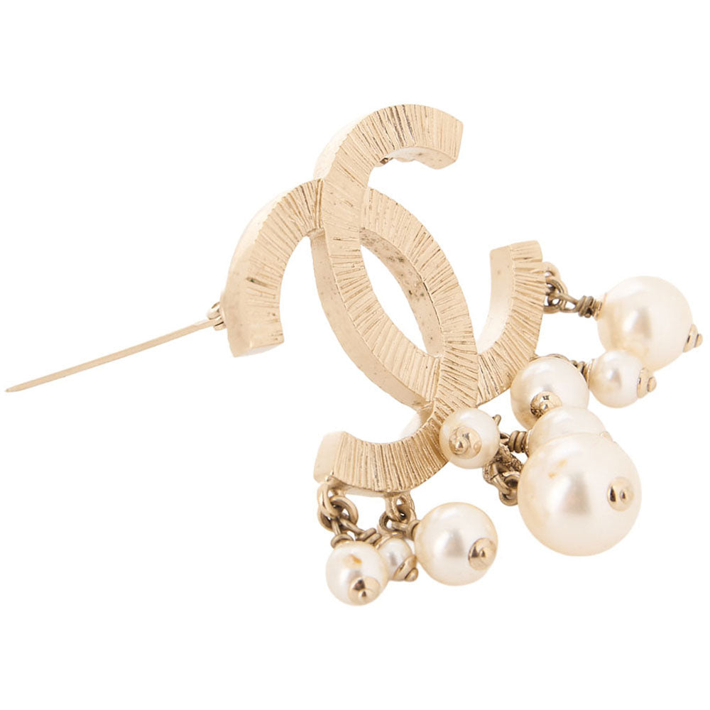 CHANEL Coco Mark Pearl Brooch Faux Pearl X GP Gold-Tone Hardware, Pre-Owned