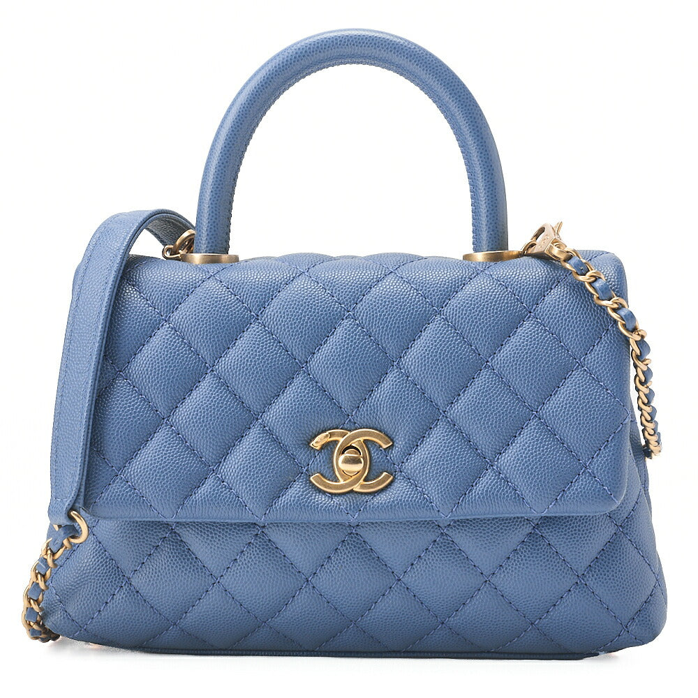 CHANEL Shoulder Bag Handbag Matelasse Coco Handle 2WAY Caviar Skin Navy Gold-Tone Hardware, Pre-Owned