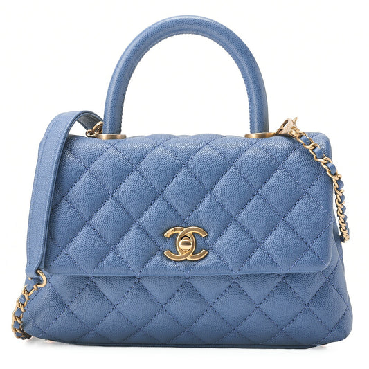 CHANEL Shoulder Bag Handbag Matelasse Coco Handle 2WAY Caviar Skin Navy Gold-Tone Hardware, Pre-Owned