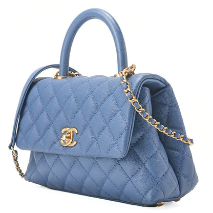 CHANEL Shoulder Bag Handbag Matelasse Coco Handle 2WAY Caviar Skin Navy Gold-Tone Hardware, Pre-Owned