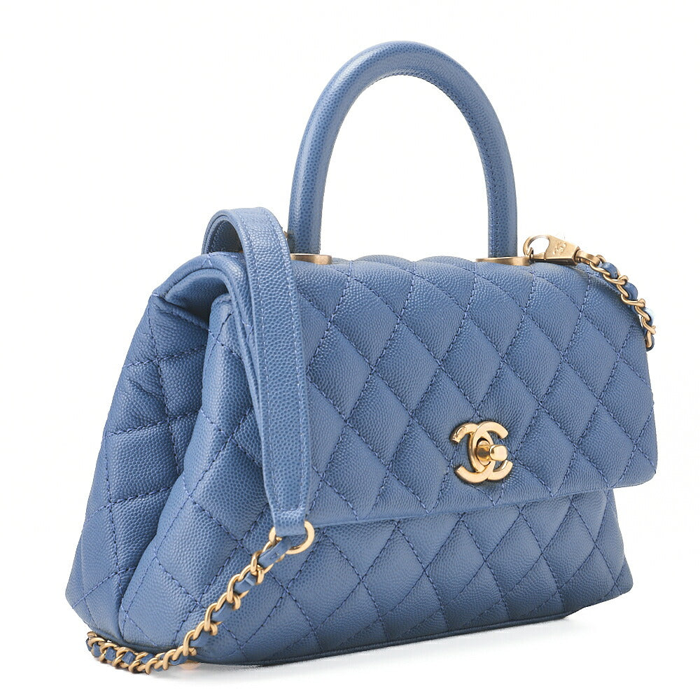 CHANEL Shoulder Bag Handbag Matelasse Coco Handle 2WAY Caviar Skin Navy Gold-Tone Hardware, Pre-Owned